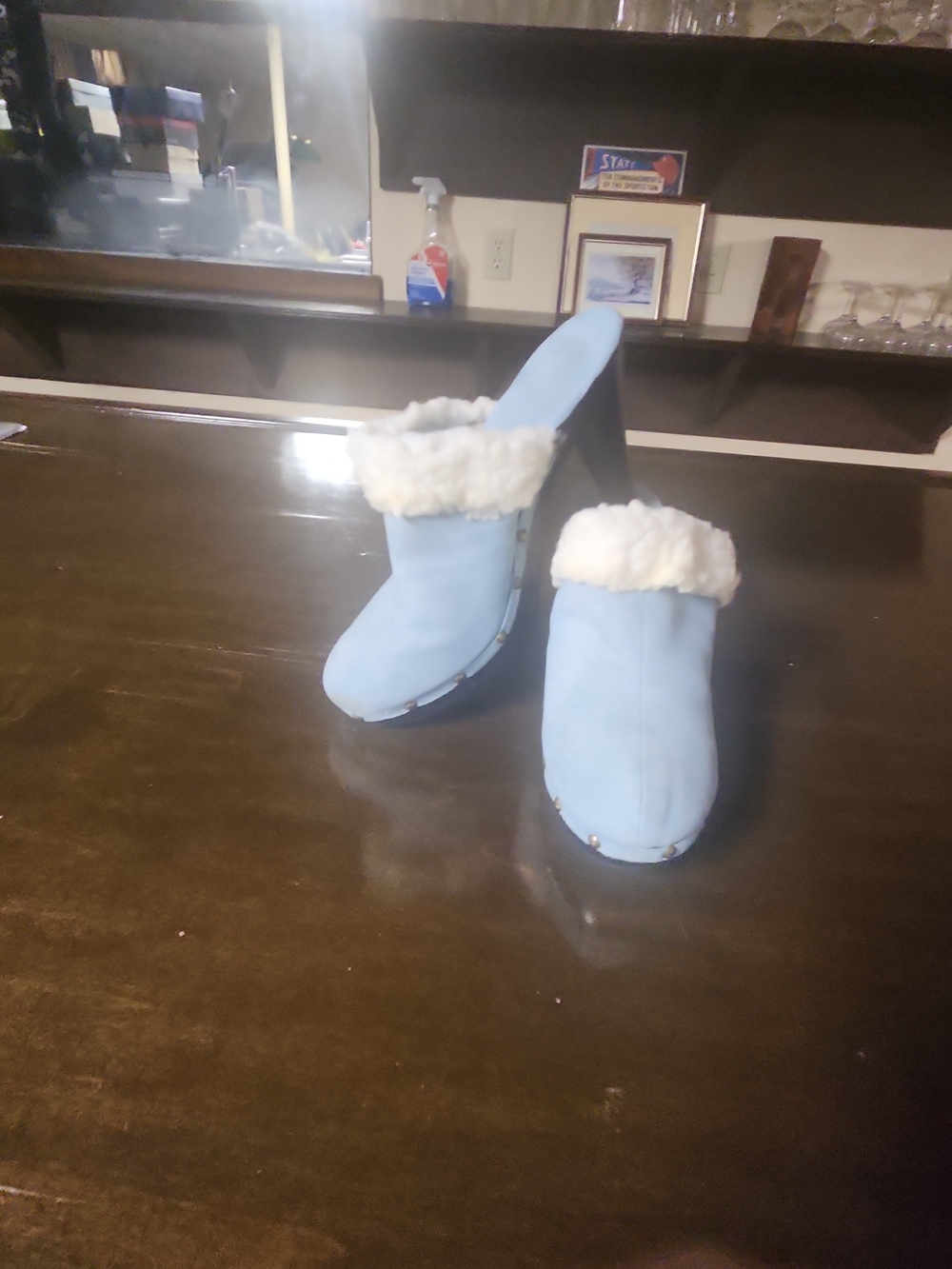 Colin Stuart Light Blue Faux-Fur Trim Slip-On Mules